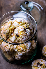 Italian orange-chocolate biscuits in a glass jar