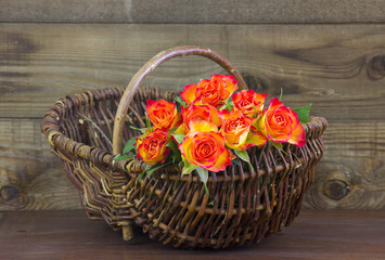 Fototapeta na wymiar orange roses in a basket