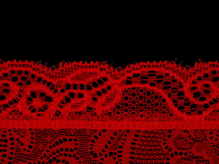 Red lace isolated on white. Edge.