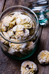 Italian orange-chocolate biscuits in a glass jar