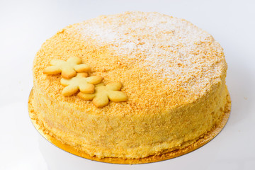 Sweet tasty Honey Cake Medovik on light background