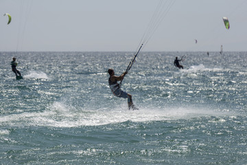 Kitesurfers on Tarifa. Spain.