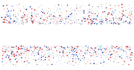 USA, UK, Australia State Symbols and Flag Coloured Star Confetti. 4th of July, Independence, Labor Day, Memorial Day Patriotic Pattern. American Flag, Impeach Red, Blue, White Stars Confetti Pattern
