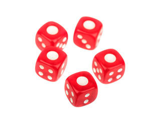 five dice dice with a number one at the top, casino, gambling