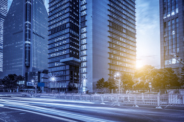 Fototapeta premium Blurred traffic light trails on road