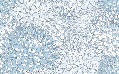 Seamless pattern with hand-drawn flowers of chrysanthemums.