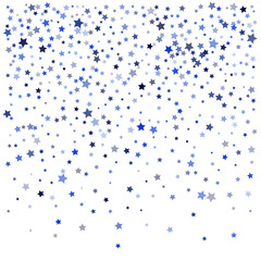 Blue Stars Confetti, Minimal Sparkling Vector Background. Premium Christmas Magic Glitter, Lights. Falling Blue Stars Confetti for Ads, Posters, Gift Cards Pattern. New Year Festival Garland Firework