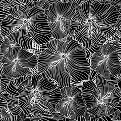 Black and white pattern of flowers in stripes. 