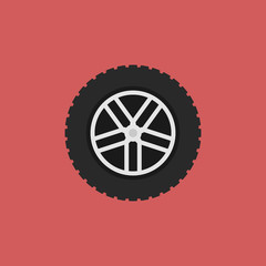 Car wheel vector flat icon on red background