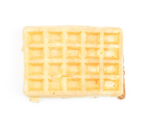 Traditional waffle (Belgian) top view isolated on white background one sweet delicate and airy.