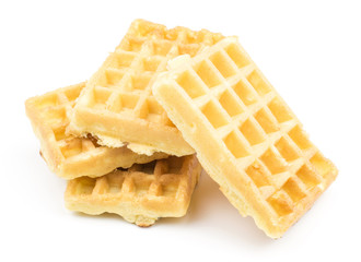 Four traditional waffle (Belgian) isolated on white background sweet delicate airy.