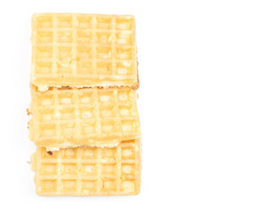 Traditional waffle (Belgian) top view isolated on white background three sweet delicate airy.