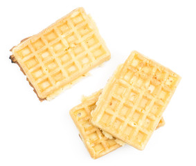 Traditional waffle (Belgian) top view isolated on white background three sweet delicate and airy.
