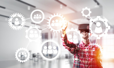 Guy wearing checked shirt and virtual mask demonstrating some emotions