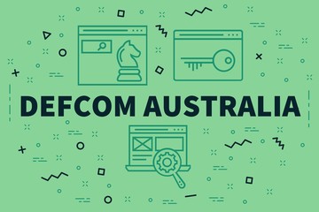 Conceptual business illustration with the words defcom australia