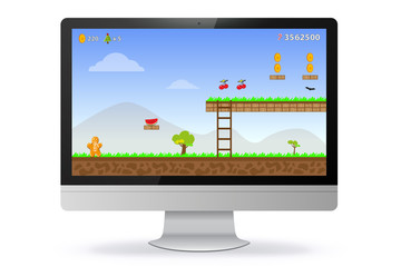 Computer Monitor With Game Screen Vector Illustration