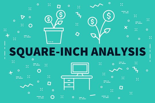 Conceptual business illustration with the words square-inch analysis