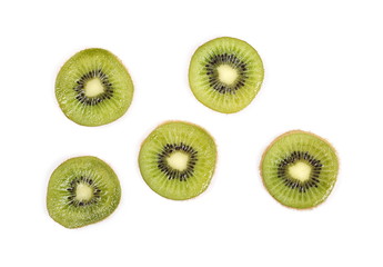 Fototapeta premium Kiwi fruit slices isolated on white background, top view