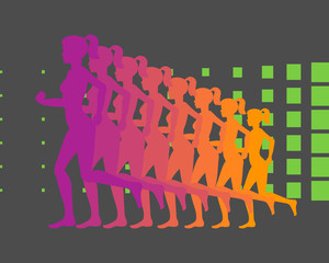 Colorful silhouette of a running girl. Vector illustration.