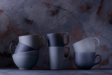 Set dark dinnerware on stone background