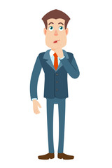 Thoughtful Businessman standing with his finger to his lips