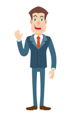 Businessman raised a hand in greeting