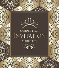 Vintage invitation with diamond ornament. Vector jewelry seamless pattern. Luxury design. Can be used as invitation card