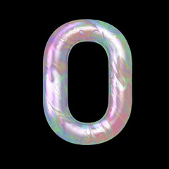 Modern liquid marble holographic 3D render letter O uppercase illustration isolated on a back background.