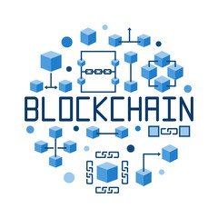 Fototapeta na wymiar Blockchain round concept blue vector illustration