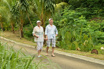 Naklejka na ściany i meble elderly couple in tropical garden