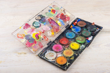 Set of messy watercolor paints 