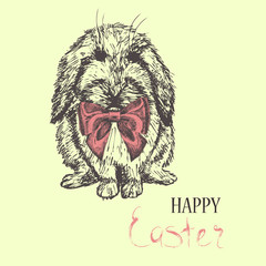 Easter rabbit. Card with sketch watercolor hand drawn illustration for your design