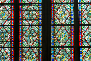 stained glass window in Notre dame cathedral, Paris