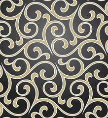 Wallpaper in the style of Baroque. A seamless vector background. Black and gold floral ornament. Graphic vector pattern © ELENA