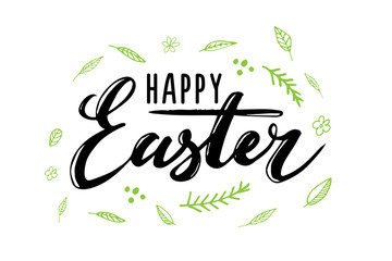 Easter card design with modern calligraphy, hand drawn lettering - white background