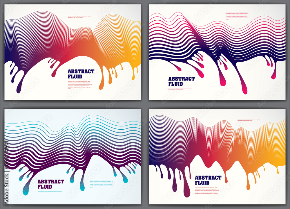 Aufkleber vector fluid flow wavy abstract colorful backgrounds set. 3d colorful gradient motion art. lined tex