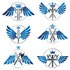 Vintage Weapon Emblems set. Heraldic coat of arms decorative emblems collection.