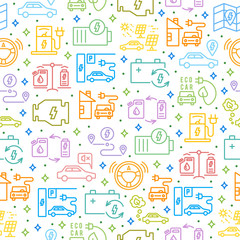 Electric car outline seamless pattern.