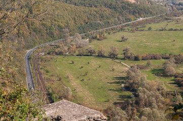 road view from a high observation point and forest during autumn