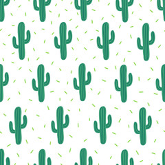 Vector seamless simple pattern with cactuses on white background