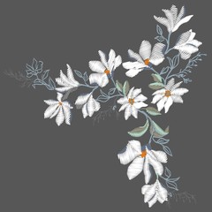 Naklejka premium Magnolia embroidery , vector, illustration