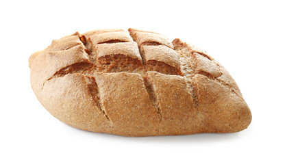 Loaf of freshly baked bread on white background