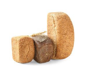 Bread products on white background