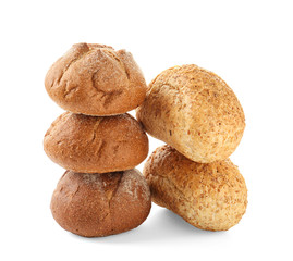 Bread products on white background