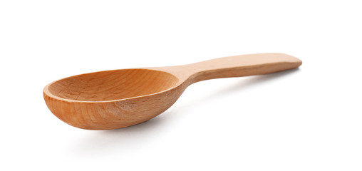Wooden spoon on white background. Handcrafted cooking utensils