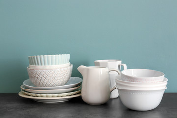 Set of dishware on table