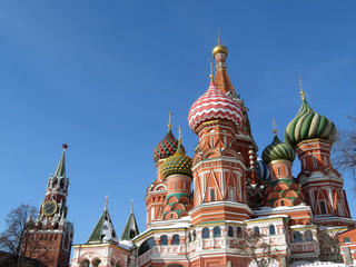 Red Square in Moscow. St. Basil's Cathedral and Kremlin