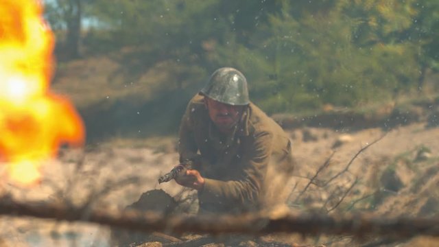 Soldier on the field, slow motion