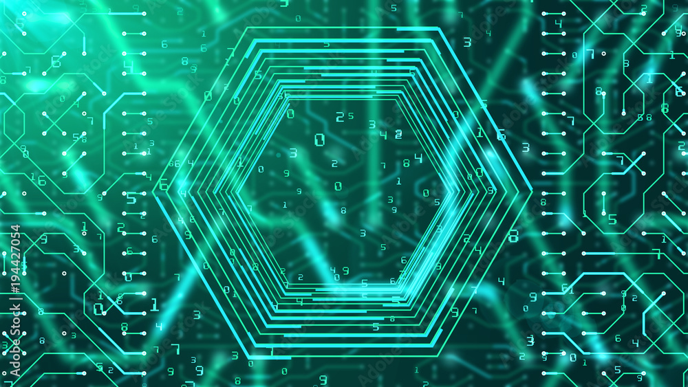 Poster hexagonal circuit board and matrix digits