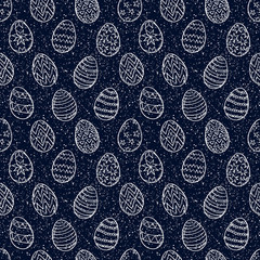 Easter eggs pattern. Spring holiday symbols. Egg sketch. Holiday decoration. Kids drawing. Easter ornament. Vector background.